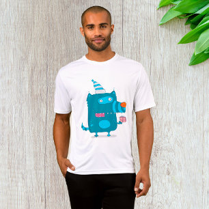 Speelse Blauwe Cartoon Monster met Feesthoed T-shirt