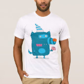 Speelse Blauwe Cartoon Monster met Feesthoed T-shirt (Voorkant)