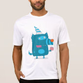 Speelse Blauwe Cartoon Monster met Feesthoed T-shirt (Voorkant)