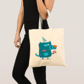 Speelse Blauwe Cartoon Monster met Feesthoed Tote Bag (Voorkant (product))