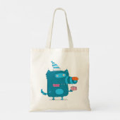 Speelse Blauwe Cartoon Monster met Feesthoed Tote Bag (Achterkant)