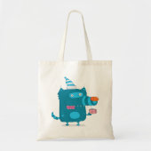 Speelse Blauwe Cartoon Monster met Feesthoed Tote Bag (Voorkant)
