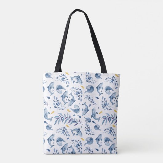 Speelse Blauwe Dolfijnen en Golven Tote Bag (Achterkant)