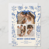 Speelse Blauwe Doodle 3 Foto Kerstmis Feestdagenkaart (Voorkant)
