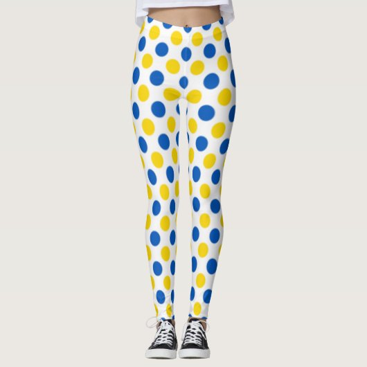 Speelse Blauwe en Gele Polka Dot Leggings (Voorkant)