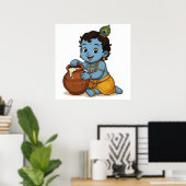 Speelse Blauwe Gele Baby Krishna Kunst Design Poster (Thuiskantoor)