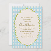 Speelse blauwe Gingham Schelp Rand Baby Shower  Kaart (Voorkant)
