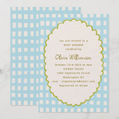 Speelse blauwe Gingham Schelp Rand Baby Shower  Kaart (Voorkant / Achterkant)