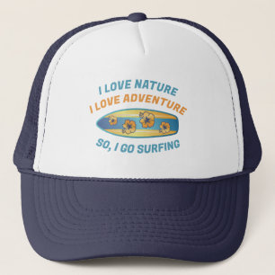 Speelse Blauwe & Gouden Bloemensurfplank Surfen Trucker Pet