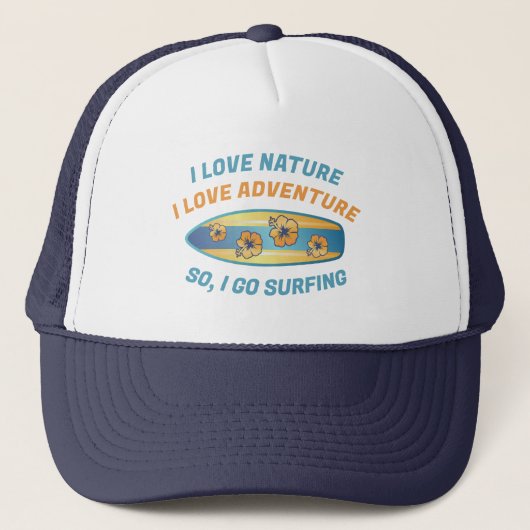 Speelse Blauwe & Gouden Bloemensurfplank Surfen Trucker Pet (Voorkant)