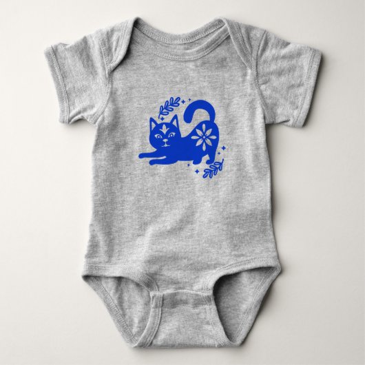 Speelse Blauwe Kat Baby Body – CozyBun Romper (Voorkant)
