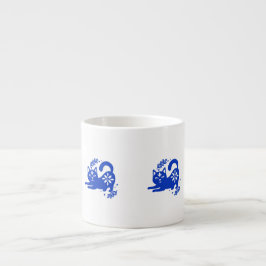 Speelse Blauwe Kat Espressokop – CozyBun Espresso Kop