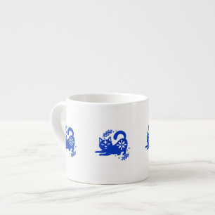 Speelse Blauwe Kat Espressokop – CozyBun Espresso Kop