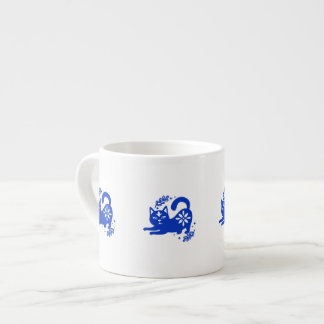 Speelse Blauwe Kat Espressokop – CozyBun Espresso Kop