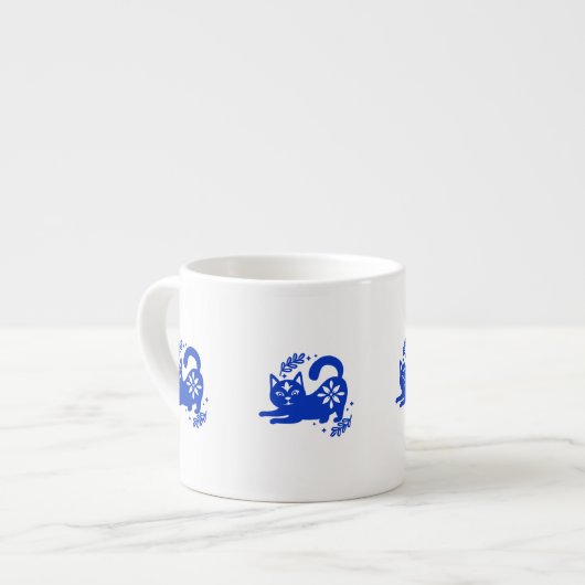 Speelse Blauwe Kat Espressokop – CozyBun Espresso Kop (Links)