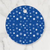 Speelse Blauwe Monochromatische Sneeuwvlokken Graf Bedankjes Labels (Voorkant)