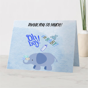 Speelse blauwe olifant en teddybeer baby shower bedankkaart