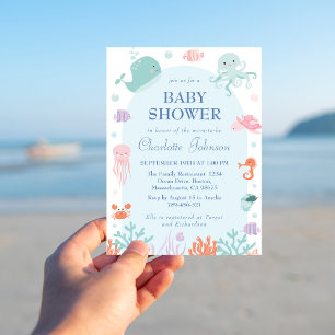 Speelse Blauwe Onderwater Zeedieren Baby Shower Kaart