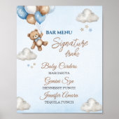 Speelse Blauwe Teddy Ballon Baby Shower Bar Menu Poster (Voorkant)