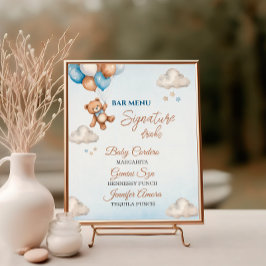 Speelse Blauwe Teddy Ballon Baby Shower Bar Menu Poster