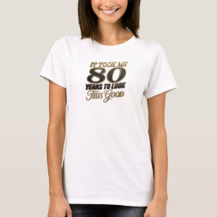Speelse Blauwe TOOK 80 YEARS GOOD Kunst Compositie T-shirt