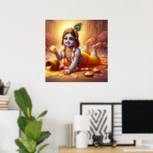 Speelse Blauwe Traditionele Bala Krishna Kunst Des Poster (Thuiskantoor)