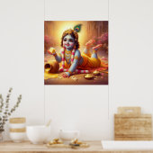 Speelse Blauwe Traditionele Bala Krishna Kunst Des Poster (Keuken)