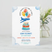 Speelse Blauwe Vliegtuig Jongens 5e Verjaardag Kaart (Staand voorkant)