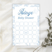 Speelse Blauwe Vlinder Bloemen Baby shower Bingo