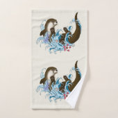 Speelse Blauwe Whimsical Rivierotter Spat Schattig Bad Handdoek (Handdoek)
