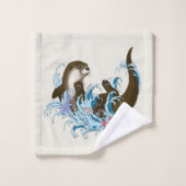 Speelse Blauwe Whimsical Rivierotter Spat Schattig Bad Handdoek (Wasdoekje)