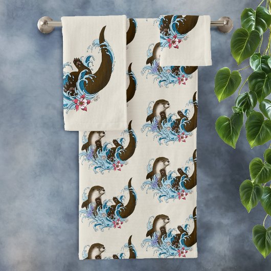 Speelse Blauwe Whimsical Rivierotter Spat Schattig Bad Handdoek
