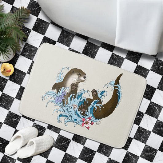 Speelse Blauwe Whimsical Rivierotter Spat Schattig Badmat