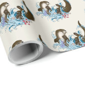 Speelse Blauwe Whimsical Rivierotter Spat Schattig Cadeaupapier (Rol Hoek)