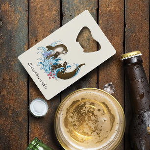 Speelse Blauwe Whimsical Rivierotter Spat Schattig Creditkaart Flessenopener