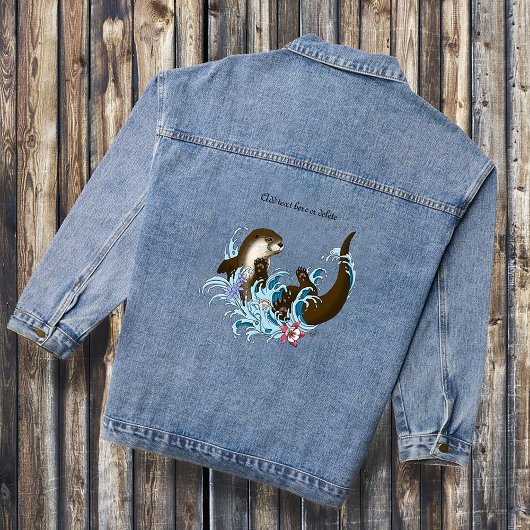 Speelse Blauwe Whimsical Rivierotter Spat Schattig Denim Jacket