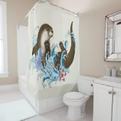 Speelse Blauwe Whimsical Rivierotter Spat Schattig Douchegordijn (In situ)