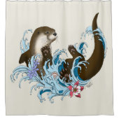 Speelse Blauwe Whimsical Rivierotter Spat Schattig Douchegordijn (Voorkant)