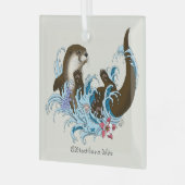 Speelse Blauwe Whimsical Rivierotter Spat Schattig Glas Ornament (Voorkant links)