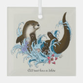 Speelse Blauwe Whimsical Rivierotter Spat Schattig Glas Ornament (Voorkant)