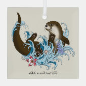 Speelse Blauwe Whimsical Rivierotter Spat Schattig Glas Ornament (Achterkant)
