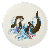 Speelse Blauwe Whimsical Rivierotter Spat Schattig Keramische Knop (Voorkant)