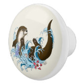 Speelse Blauwe Whimsical Rivierotter Spat Schattig Keramische Knop (Rechts)