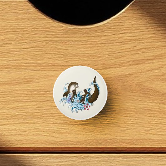 Speelse Blauwe Whimsical Rivierotter Spat Schattig Keramische Knop