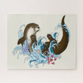 Speelse Blauwe Whimsical Rivierotter Spat Schattig Legpuzzel (Horizontaal)