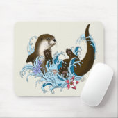 Speelse Blauwe Whimsical Rivierotter Spat Schattig Muismat (Met muis)