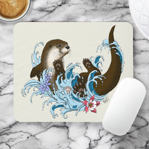 Speelse Blauwe Whimsical Rivierotter Spat Schattig Muismat