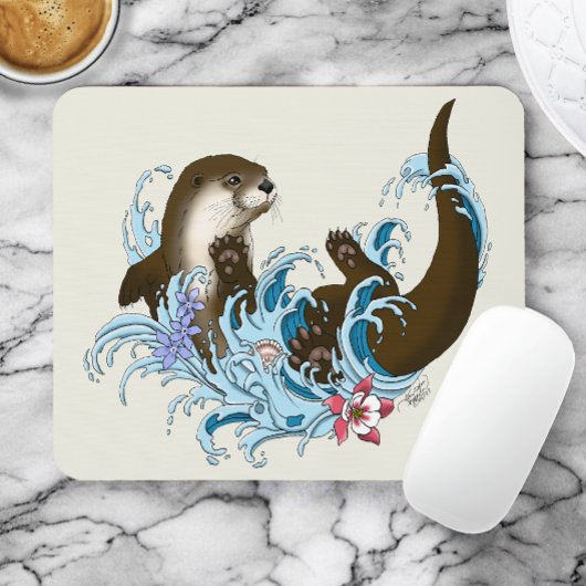 Speelse Blauwe Whimsical Rivierotter Spat Schattig Muismat