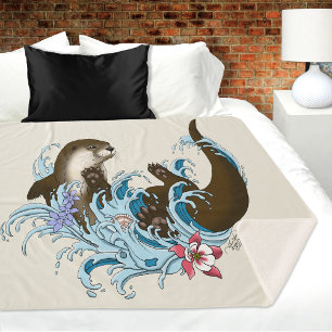 Speelse Blauwe Whimsical Rivierotter Spat Schattig Sherpa Deken