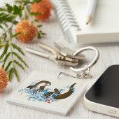 Speelse Blauwe Whimsical Rivierotter Spat Schattig Sleutelhanger (Voorkant Rechts)